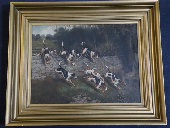John Alfred Wheeler (1821-1903) Hounds leaping a stone wall 11.5 x 15.5in.